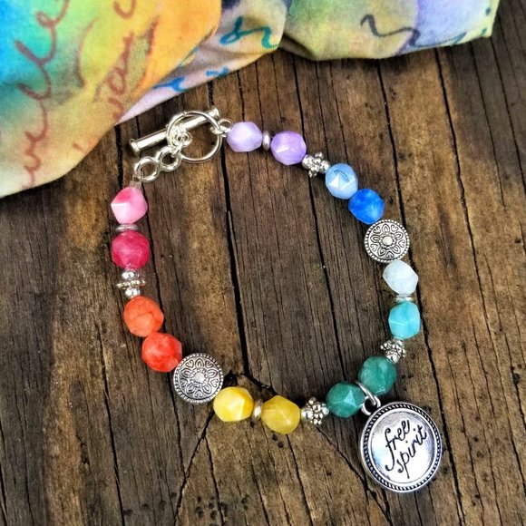 Hand Crafted Jewelry - Artisan Bracelet Free Spirit Boho Style Multi-Color & Silver Beads Chakras
